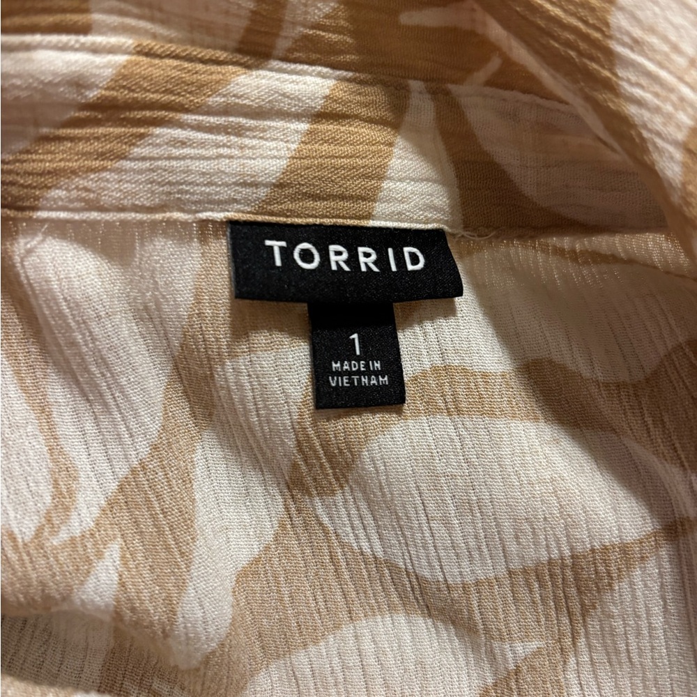 Torrid Beige Leaf Pattern Button-Down Shirt - image 2